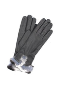 1737 Kid Leather Cashmere Lined Rex Fur On Wrist Dark Grey