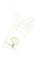 1028 Full Finger Kid Leather Driving Gloves Unlin. Off White