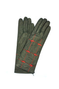 5021 Kid Leather Cashmere Lined Medium Length Black-Red