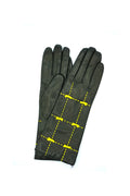 5021 Kid Leather Cashmere Lined Medium Length Black-yellow