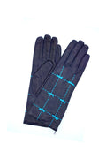 5021 Kid Leather Cashmere Lined Medium Length Dark Blue-Tourcoise