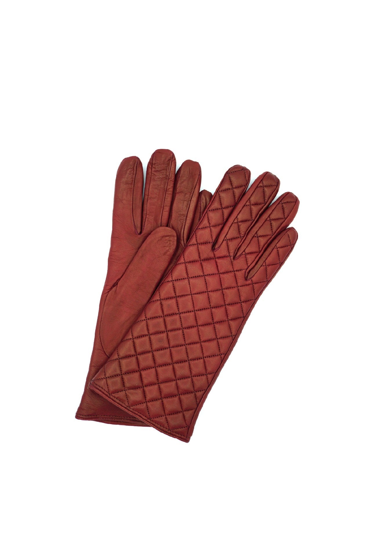 1151 Kid Leather Cashmere Lined Quilted On Top D.Red