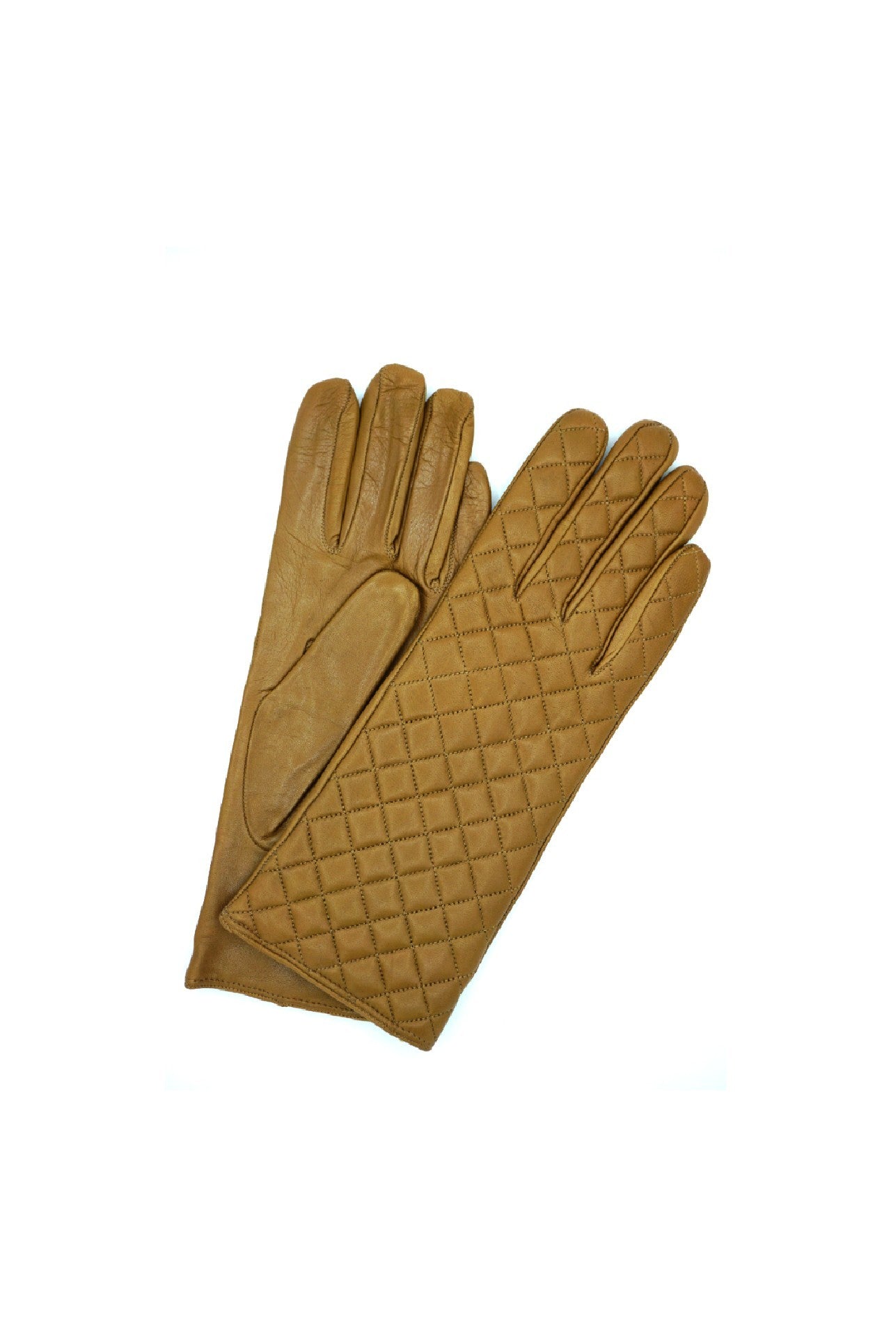 1151 Kid Leather Cashmere Lined Quilted On Top Camel