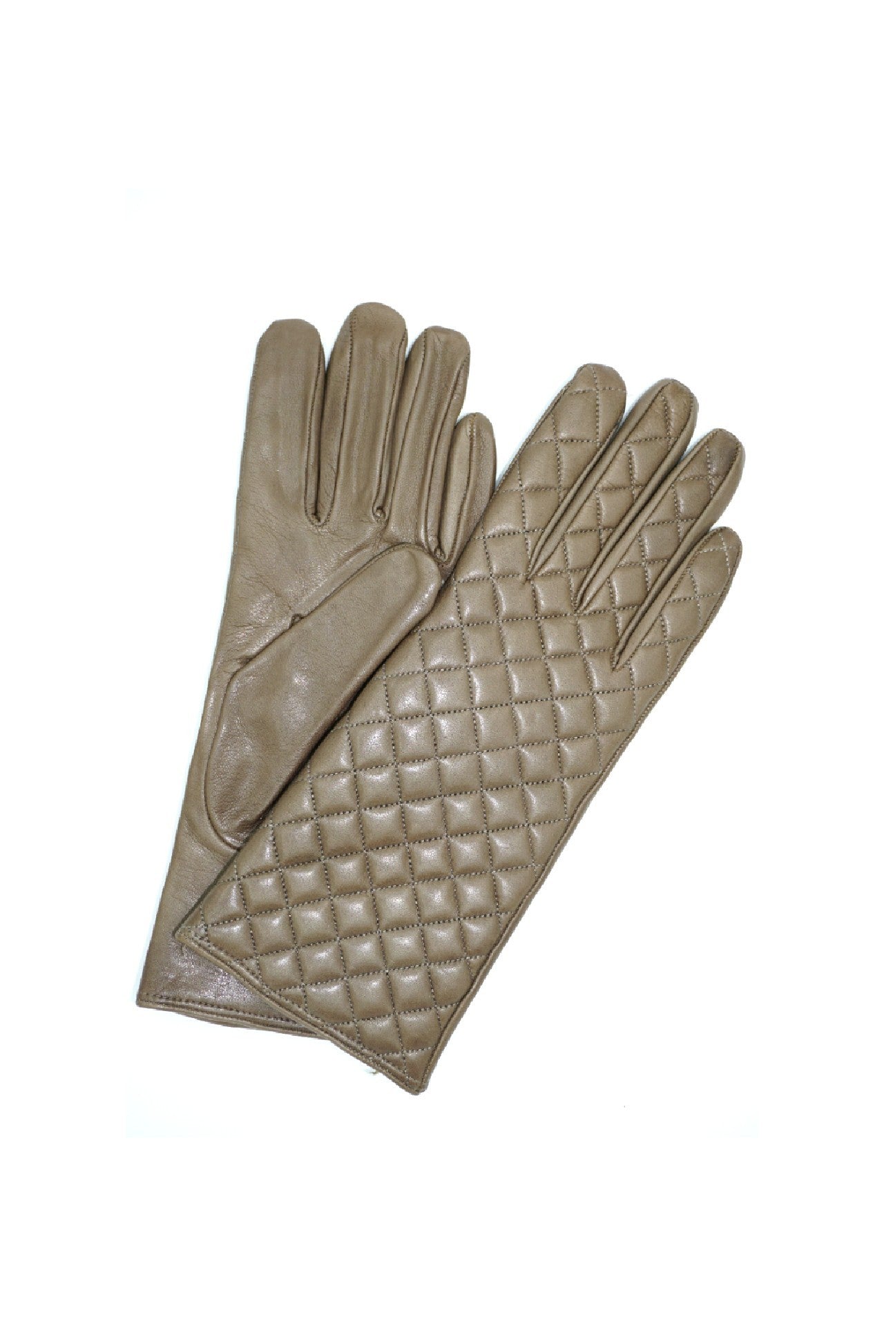 1151 Kid Leather Cashmere Lined Quilted On Top Taupe