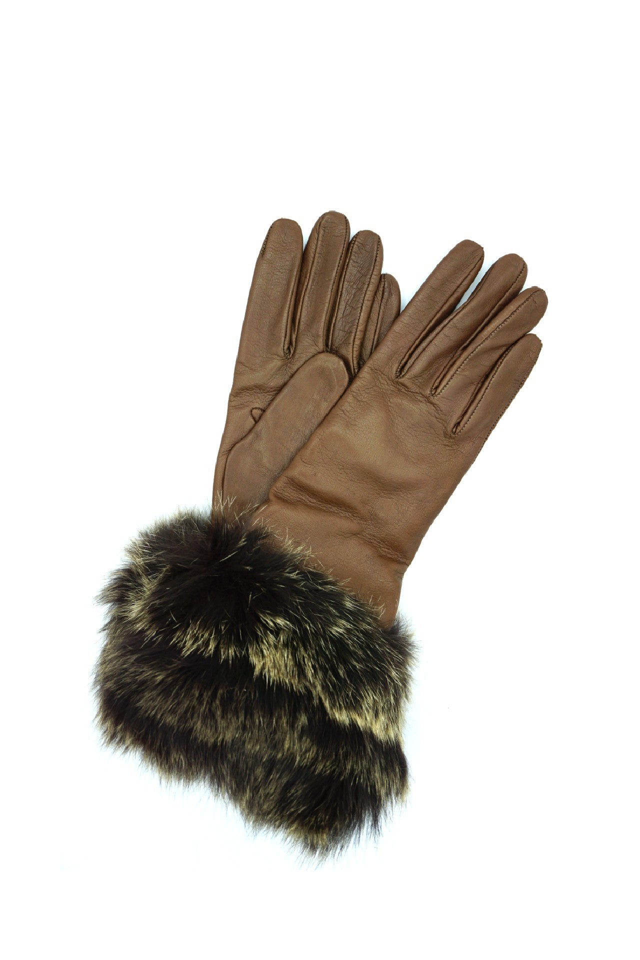 1877 Kid Leather Cashmere Lined Fox On Wrist Tan