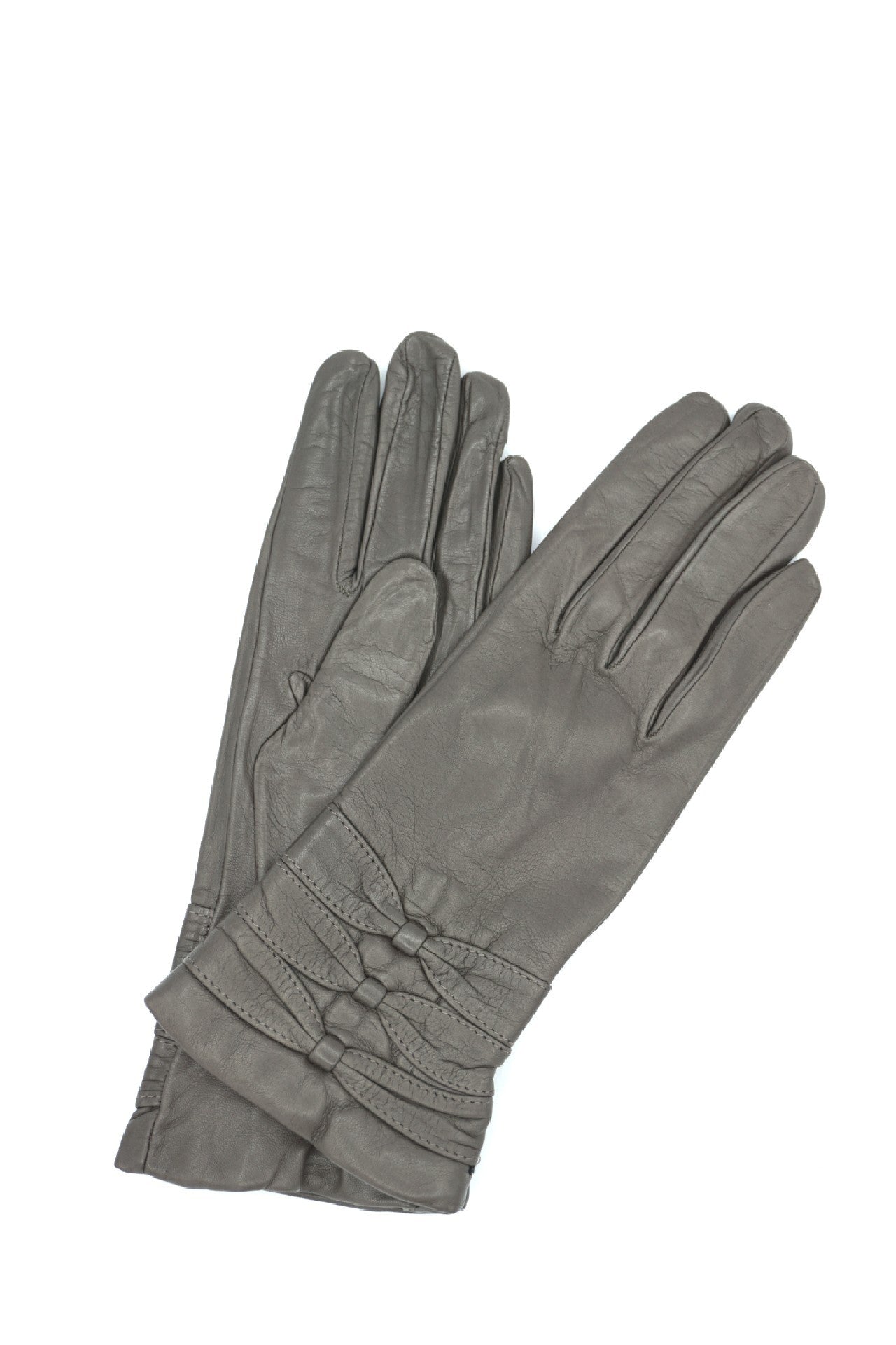 1629 Kid Leather Cashmere Lined Three Bow On Wrist Mud