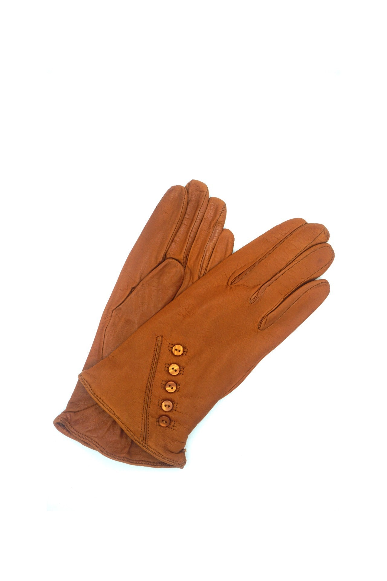 1736 Kid Leather Cashmere Lined Wrist Length Cognac