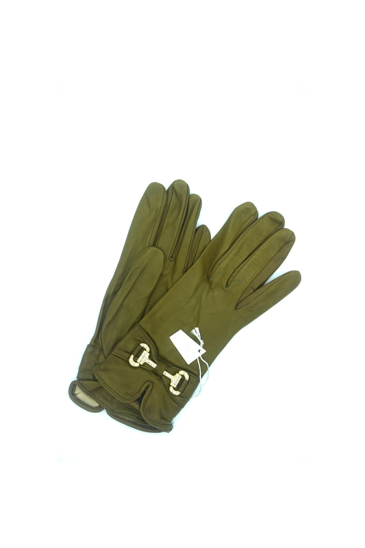 1919 Kid Leather Silk Lined Swarovsky On Wrist Green Olive