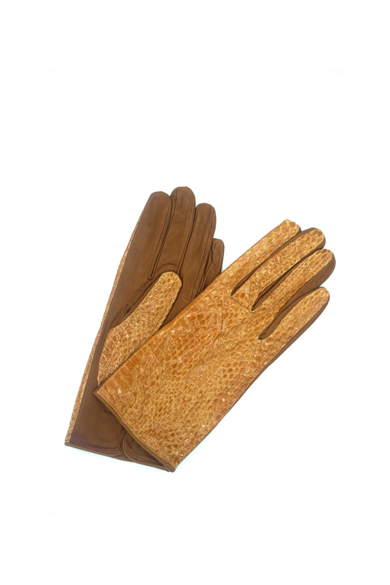 1276 Snake Skin Silk Lined Wrist Length Cognac